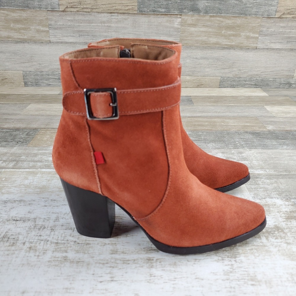 Marc Joseph New York River Road Womens Ankle Booties Sz 5 Rust Suede Block Heel
